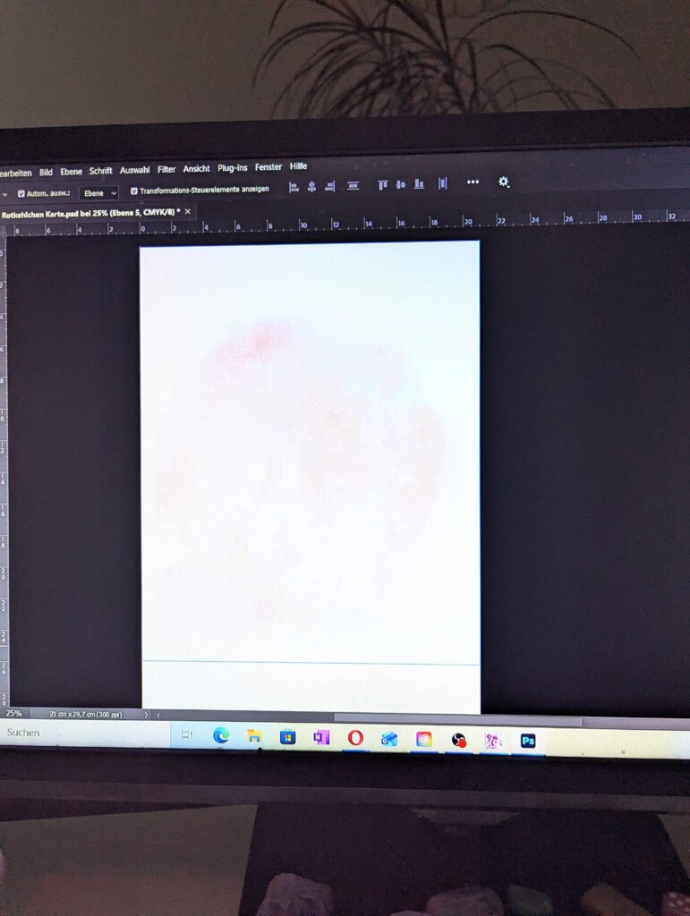 Eine Illustration von Illa Sabin, die nur sanften rosa Hintergrund zeigt. Es ist das erste Foto einer Fotostrecke in einem WIP-Prozess. in dem ein Rotkehlchen-Pärchen entstehen wird. 